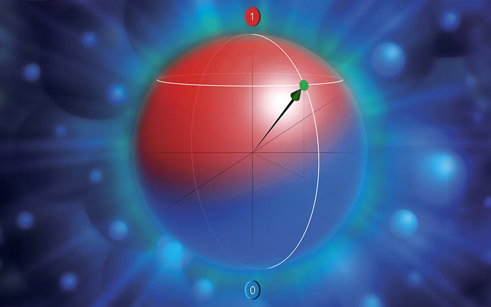 Large red sphere representing a qubit.