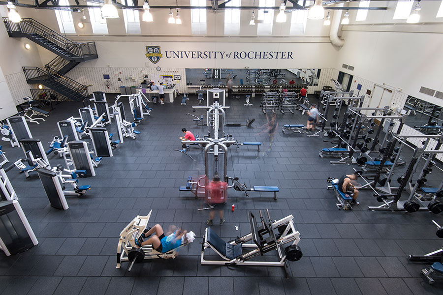 An aerial view of the inside of Bloch Fitness Center.