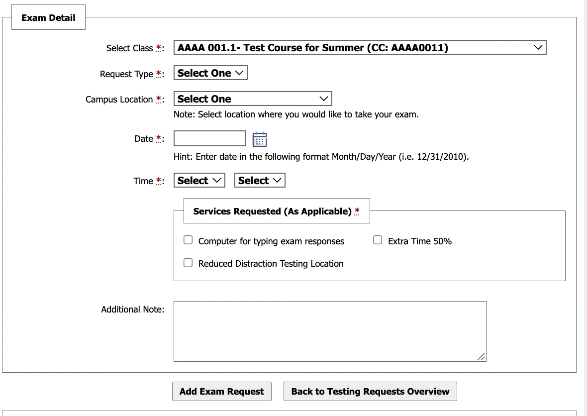 A screenshot of the DR Student Portal showing the exam detail screen