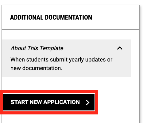 Screenshot of Additional Documentation section of profile with red box around the Start New Application option.