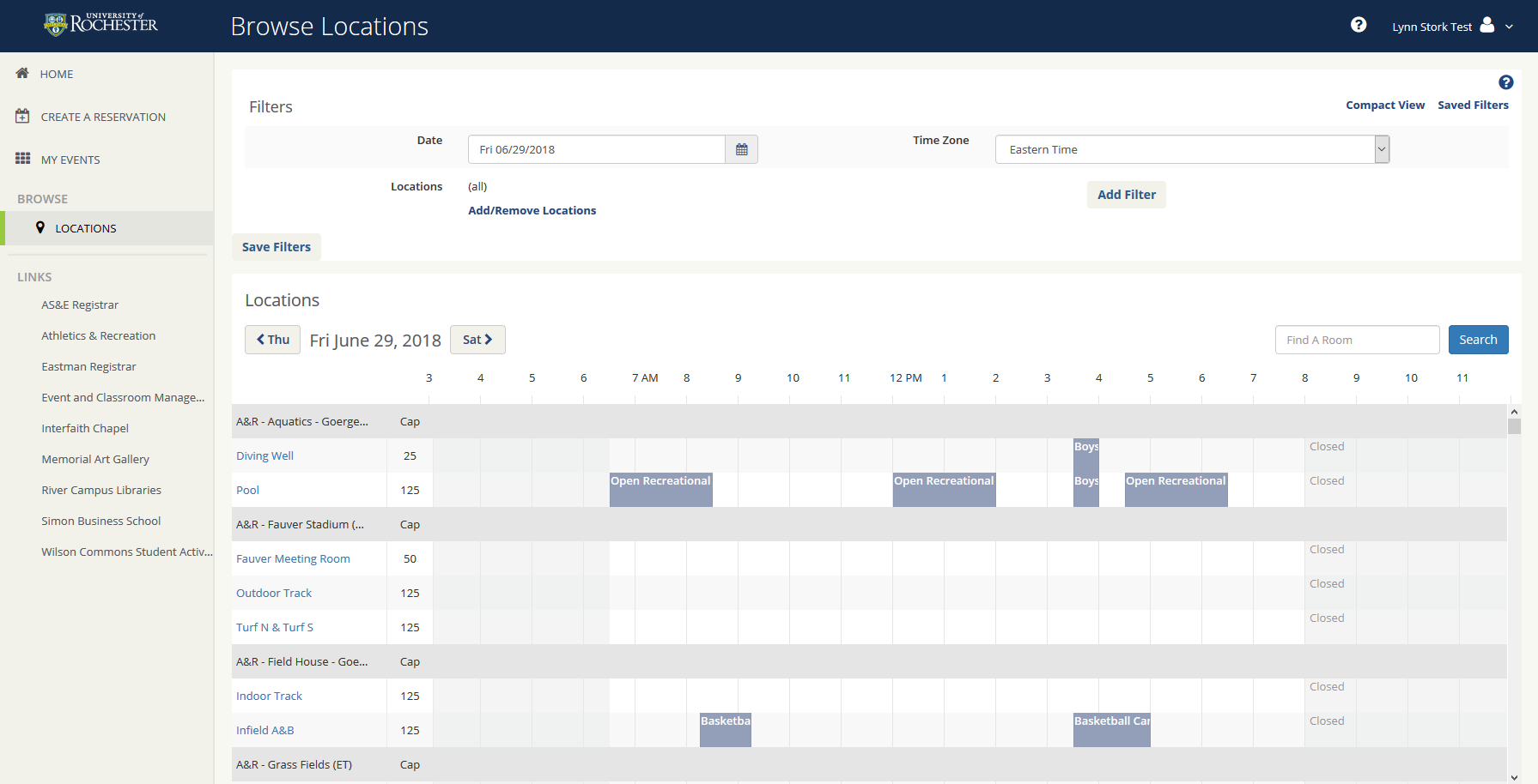 A calendar displaying all possible locations