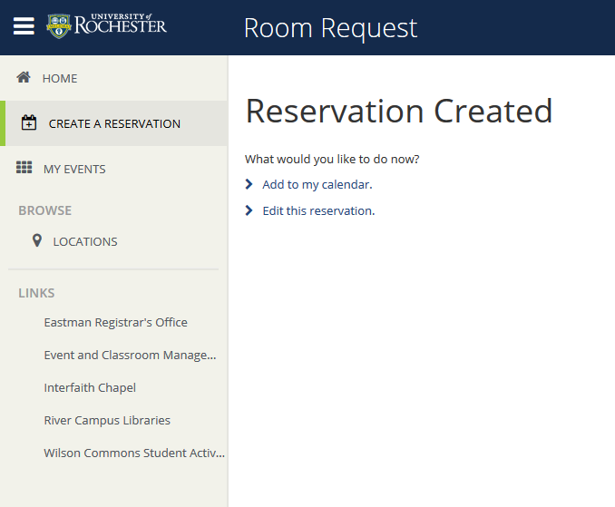 Reservation Created page