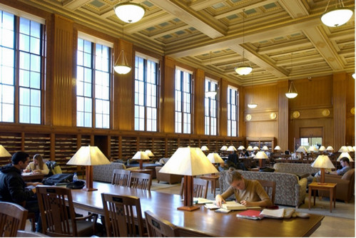 An interior view of a study room in the library.