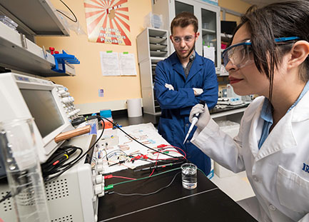 A student working in a lab.