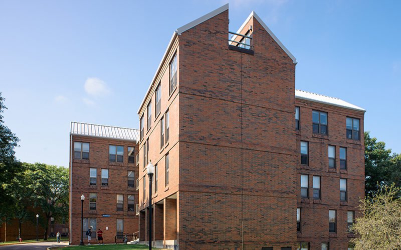 Photo of a residence hall building in the Hill Court Area