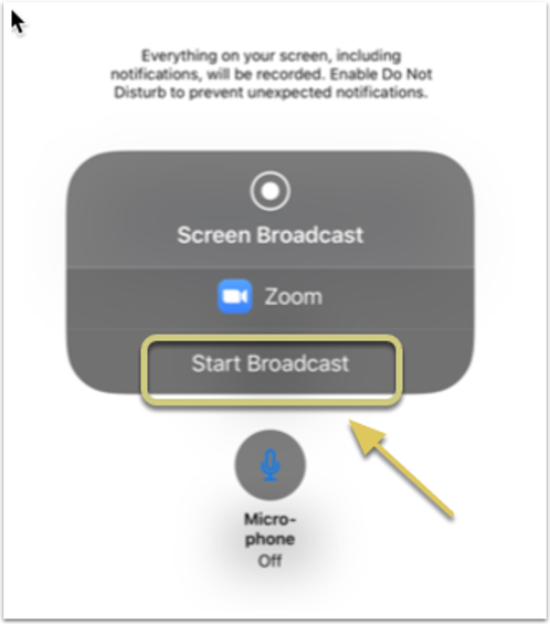 A screenshot of the start broadcast button.