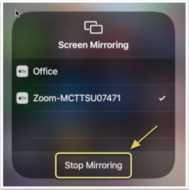 A screenshot of the stop mirroring button.