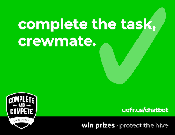 Green background, text reads "Complete the task, crewmate" with a checkmark