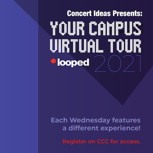 Hollywood lighting displaying campius virtual tour in 2021. Each Wednesday features a different experience.
