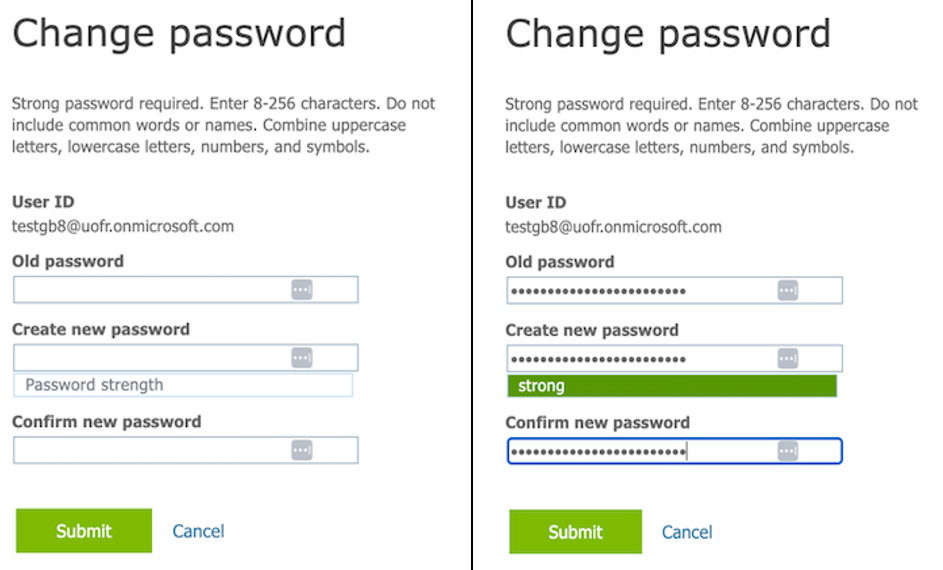 myURHR change password fields; user ID, old password, create new password, and confirm new password 