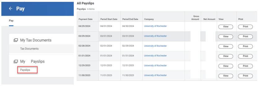 myURHR Payslips window