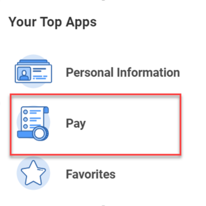 myURHR Top Apps example, highlighting Pay.