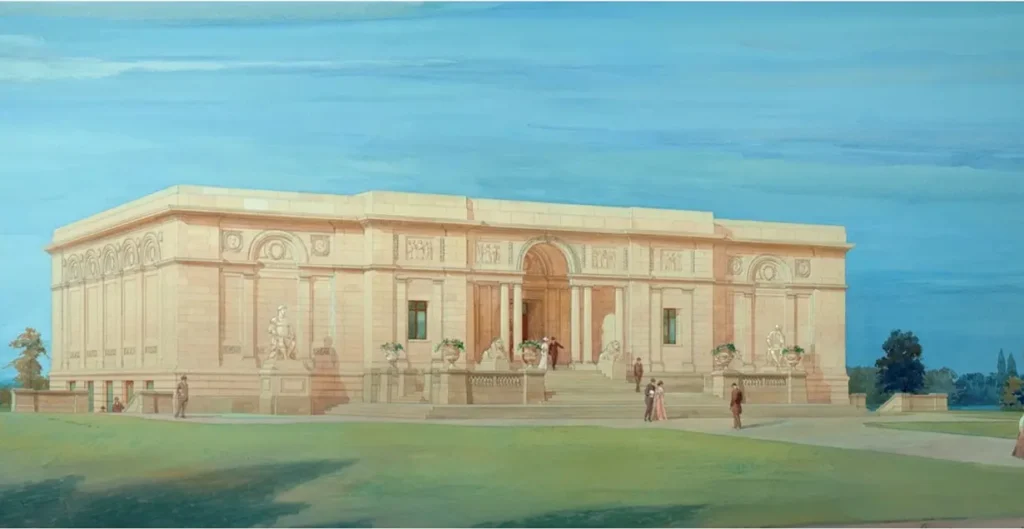 An artist’s rendering of the front entrance of Memorial Art Gallery.