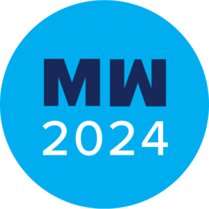 Turquoise circle with "MW 2024" text inside