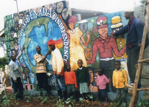 children by a mural