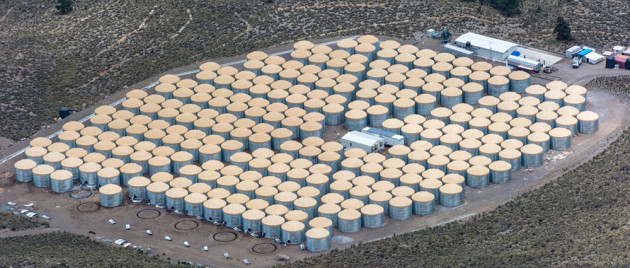 aerial view of storage tanks
