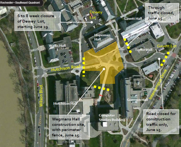 graphic showing parking lots impacted by construction