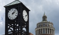 The clock tower and Rush Rhees Library 