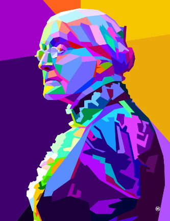 Colorful prismatic artwork of Susan B. Anthony.