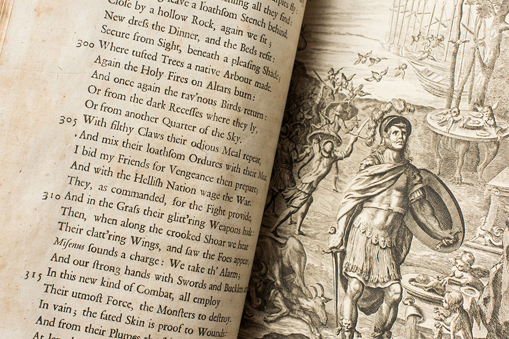 close-up of a page from The Works of Virgil
