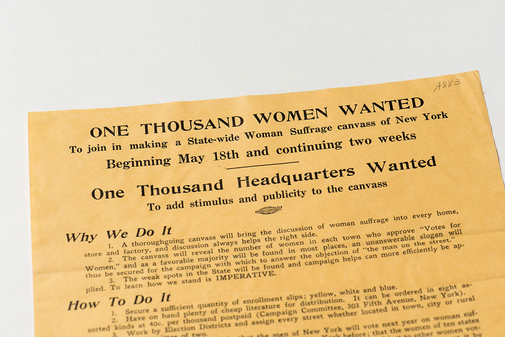 historical pamphlet with headline ONE THOUSAND WOMEN WANTED