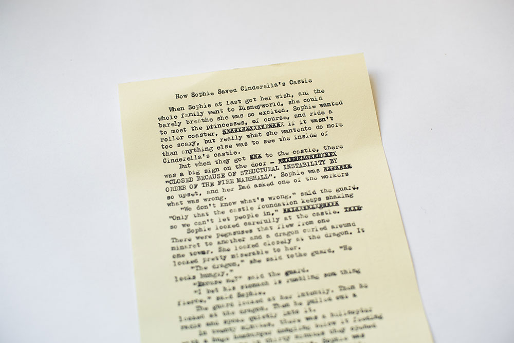 example of a typewritten story titled HOW SOPHIE SAVED CINDERELLA'S CASTLE