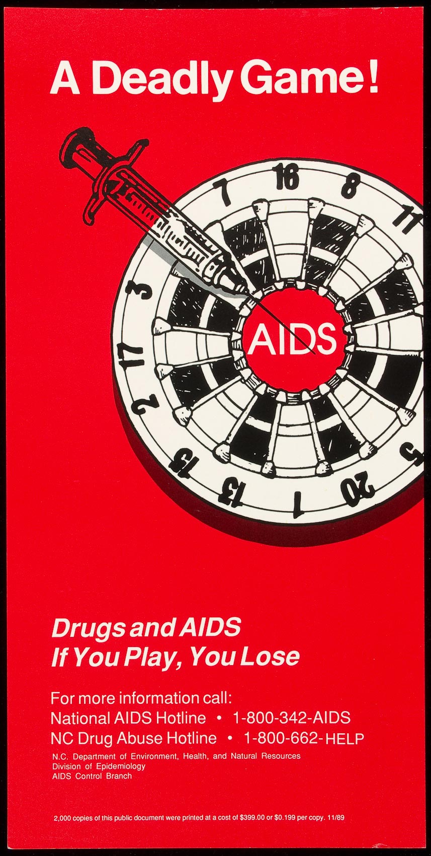 AIDS poster shows dart board with text A DEADLY GAME
