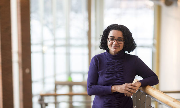 University of Rochester Associate Professor of English Supritha Rajan is pictured in Rettner Hall December 19, 2016. Her book, "A Tale of Two Capitalisms: Sacred Economics in Nineteenth-Century Britain" recently received the 23rd Annual Modern Language Association Prize for a First Book. // photo by J. Adam Fenster / University of Rochester