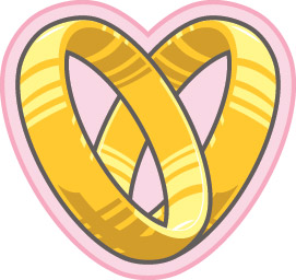 illustration of two wedding rings forming a heart