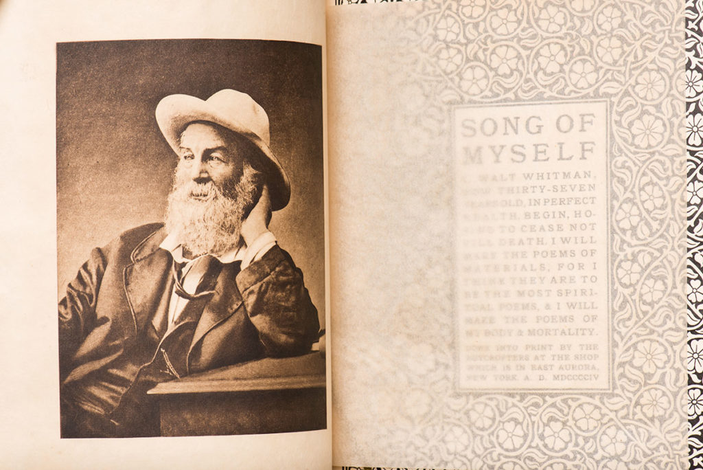 front page of SONG OF MYSELF with portrait of Walt Whitman