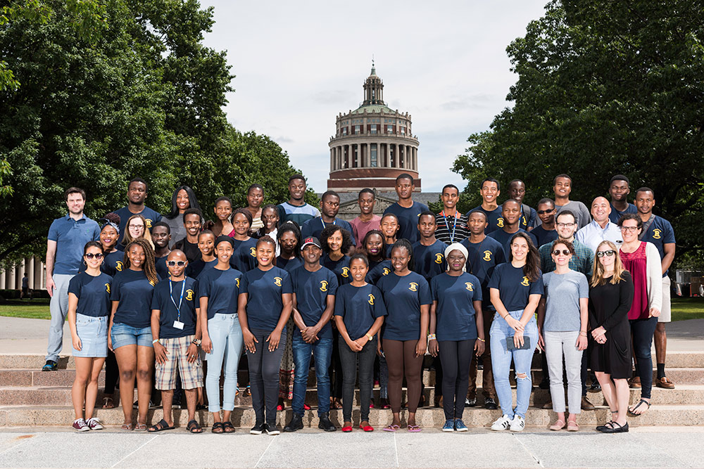 group portrait in front of Rush Rhees Library