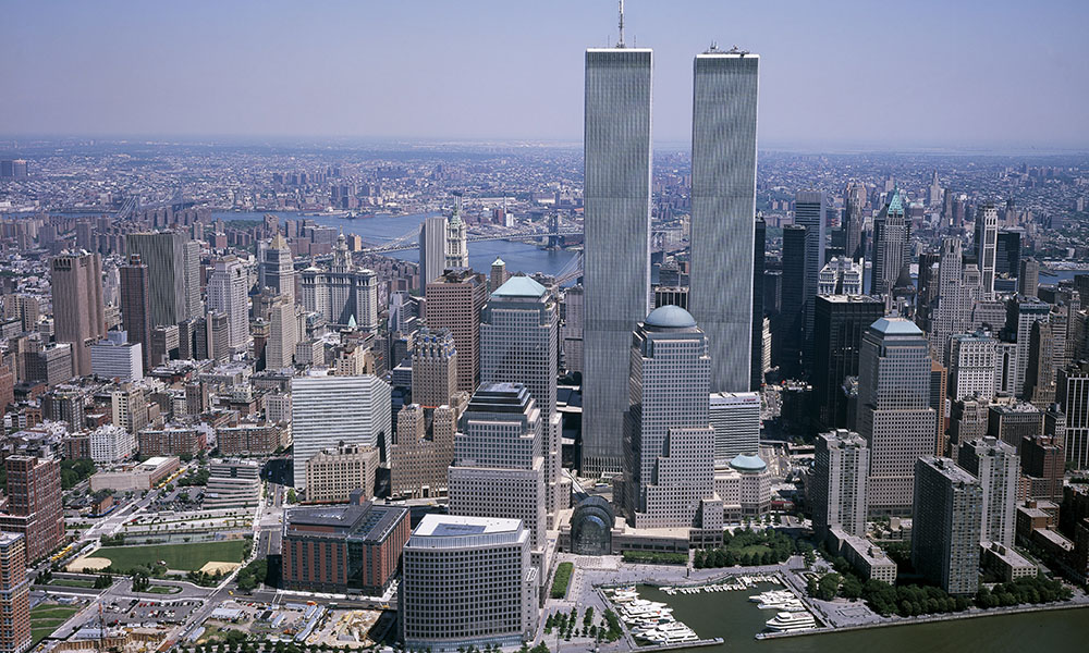 New York City skyline showing the World Trade Center.