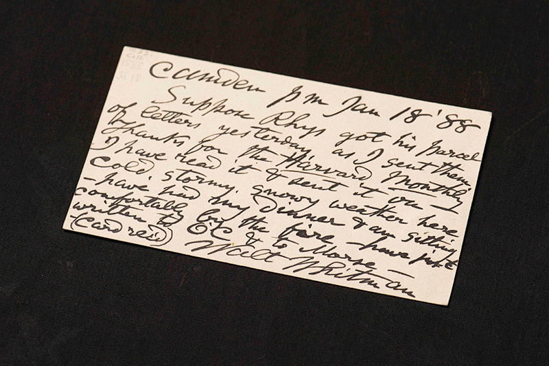 small, handwritten card signed by WALT WHITMAN