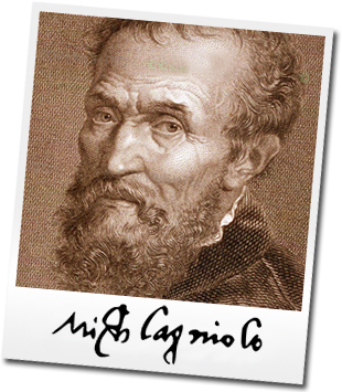 portrait of Michelangelo with his signature