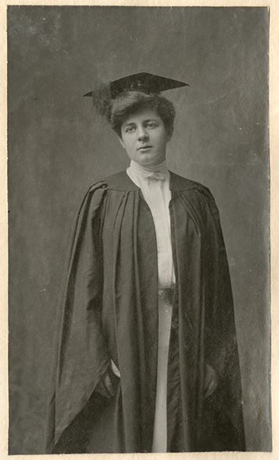 historical photo of Eleanor Gleason in graduation cap and gown