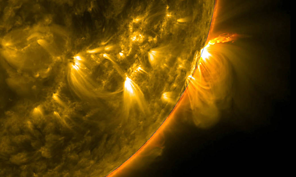 erupting plasma on the surface of the sun.
