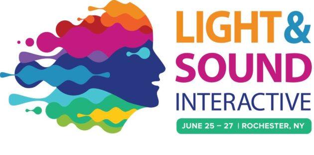 Light and Sound Interactive logo with conference dates (June 25-27) and location (Rochester, NY)