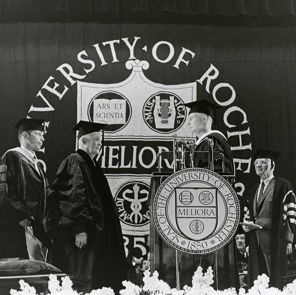President Dwight Eisenhower on University of Rochester stage.