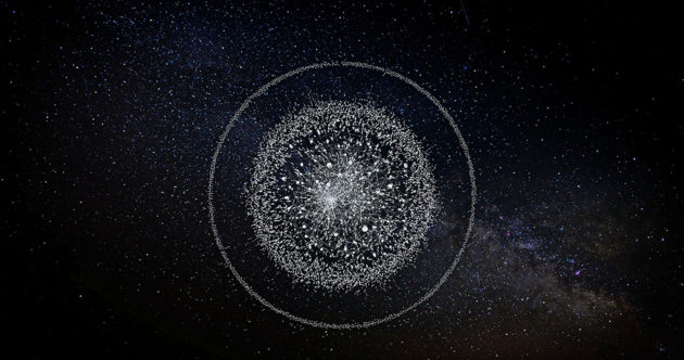 A network of Twitter users visualized as a circular galaxy against the night sky.