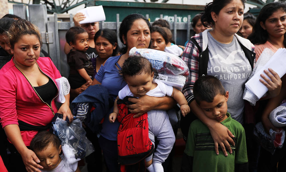Central American migrant women and children after being released from US Customs and Border protection.