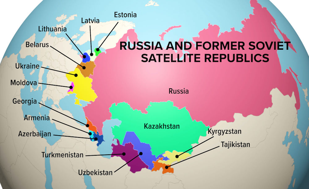 Global view of Russia and former Soviet satellite countries labeled.