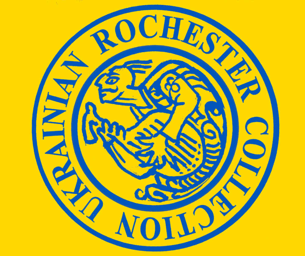 Yellow and Blue Ukrainian Rochester Collection logo.