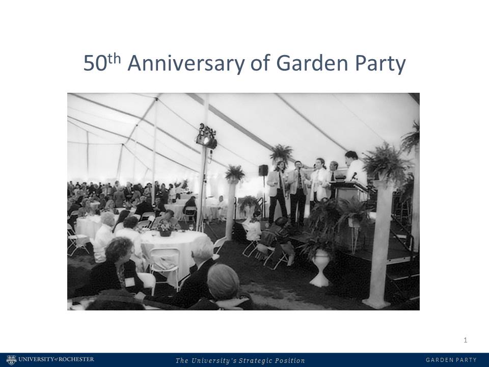photo of a past Garden Party with Joel Seligman at podium