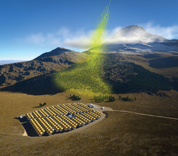 illustration of gamma rays above an array of water tanks