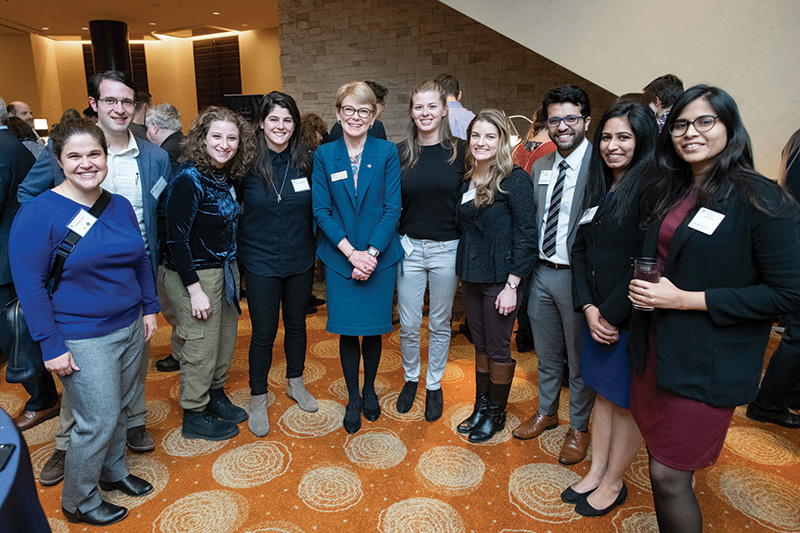 photograph of sarah mangelsdorf with boston-area alumni