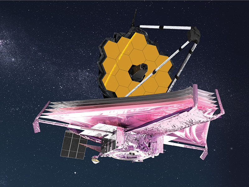 NASA rendering of Webb telescope, which included work by rochester faculty and alumni