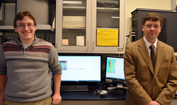 Graduate student Jonathan Langdon (left) and Professor McAleavey in the lab.