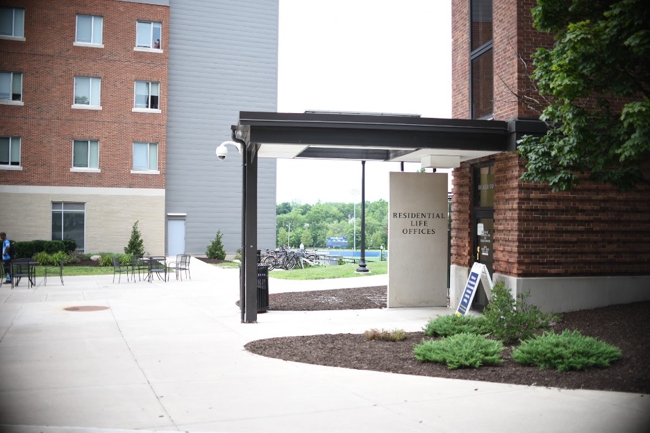 The entrance to the main residential life offices.