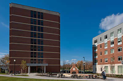 University of Rochester's Anderson Tower residence hall (left) Jackson Court and O'Brien Hall (right).