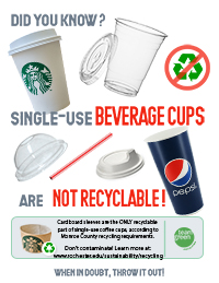 DID YOU KNOW Single use beverage cups are not recyleable. When in doubt, throw it out. 